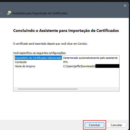 Instalando o certificado