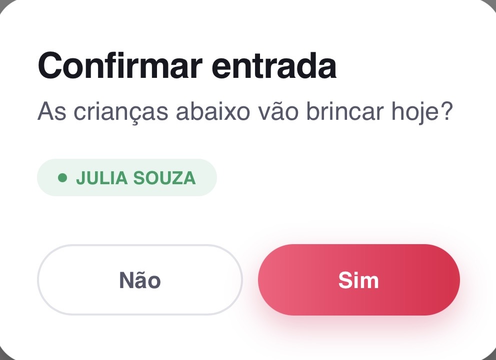 Confirmação da criança selecionada para a entrada
