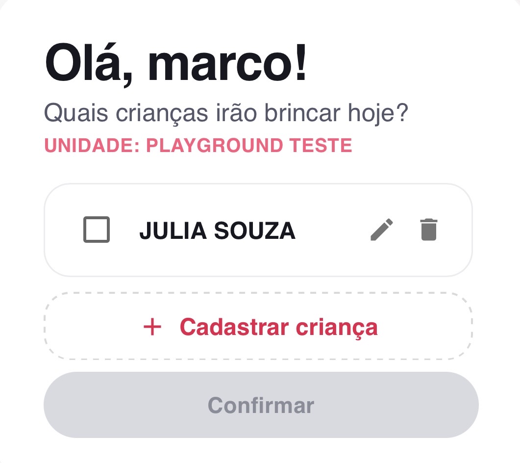Seleção das crianças para o check-in