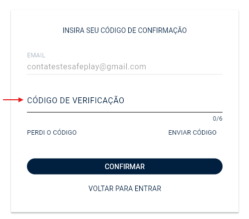 Tela de confirmação