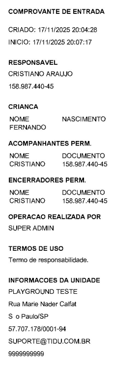 Comprovante de entrada