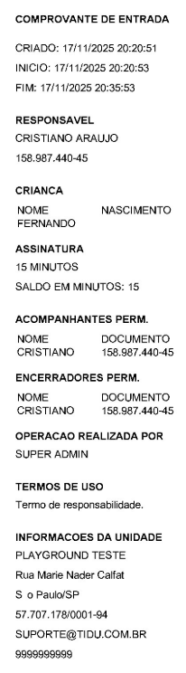 Comprovante de entrada