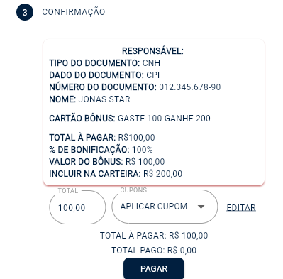 Venda de cartão bônus